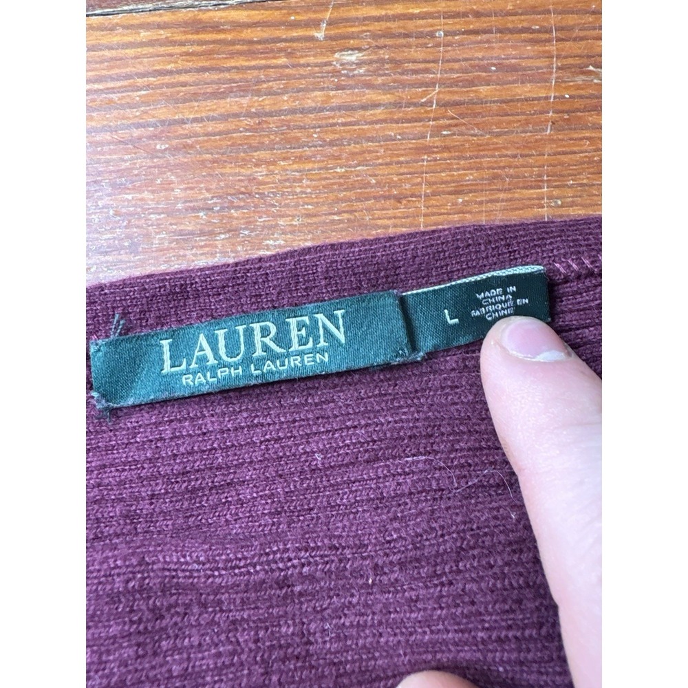 Lauren Ralph Lauren‎ Large Womens Sweater Maroon 100% Cotton Buttons Knit - Picture 3 of 7